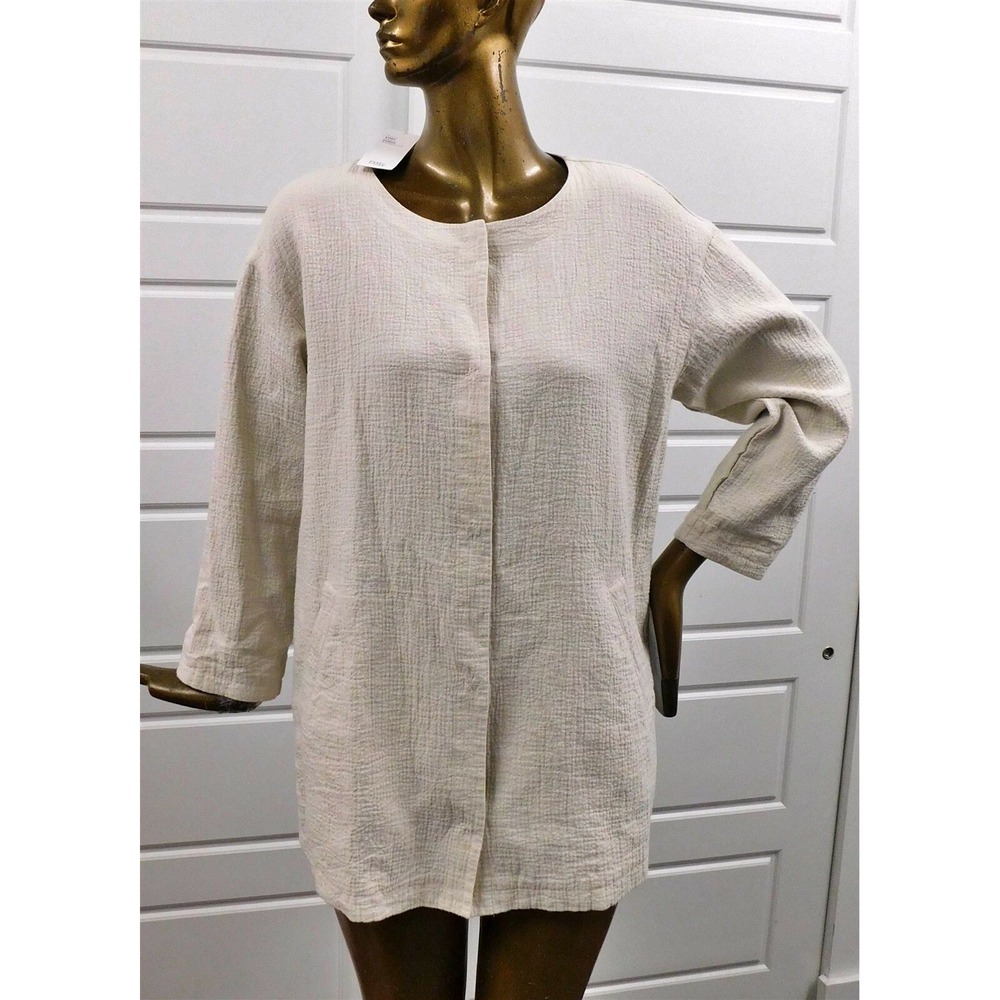 New Eileen Fisher Ivory Stucco‎ Linen Double Weave Cotton Jacket sz L